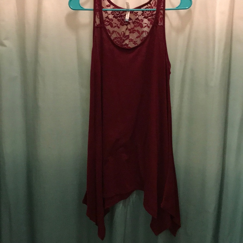 Maroon Sleeveless Top with Lace Back.